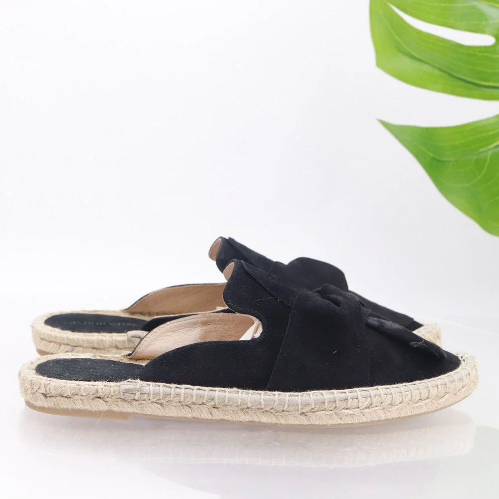 Saks Fifth Avenue Shoes Womens Mule Size 8.5 Black Espadrille Flat Slide Slip On